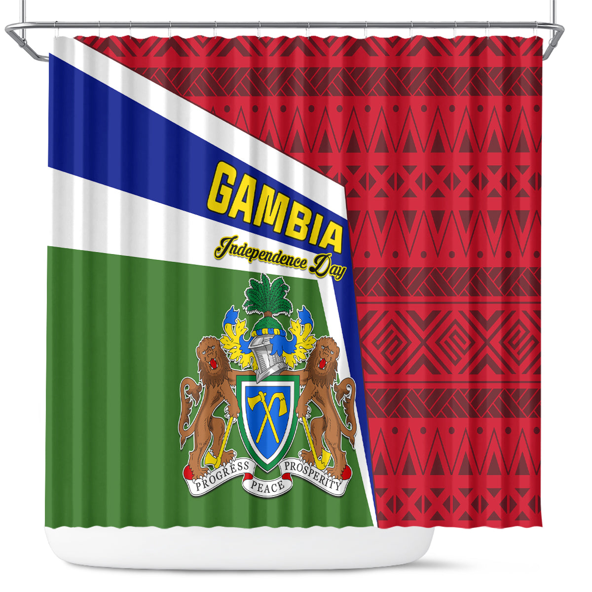 gambia-independence-day-shower-curtain-coat-of-arms-african-pattern