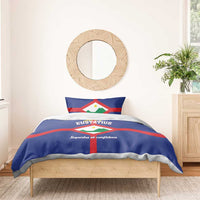 Blue St. Eustatius duvet cover and two pillowcases with flag cross crest.
