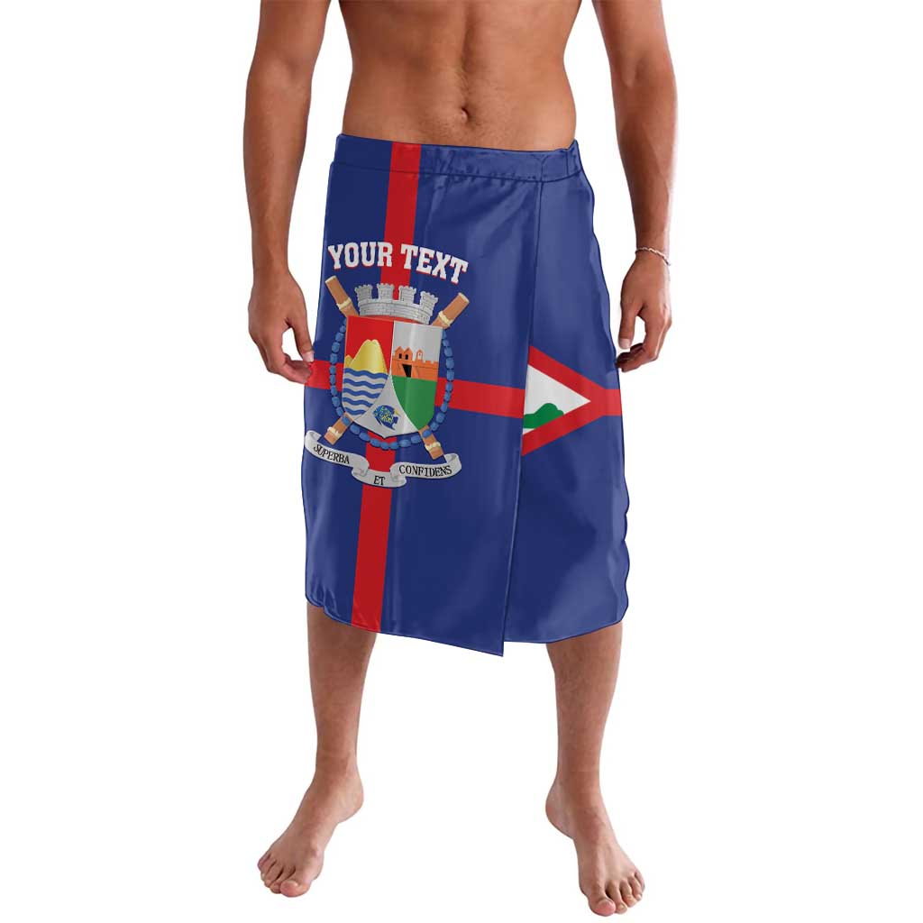 Personalized blue printed shorts with elastic waistband and custom text graphic