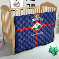 Blue quilt for crib featuring red cross and white diamond Sint Eustatius flag design