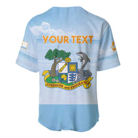 Light blue baseball jersey back with YOUR TEXT banner and strength & endurance crest