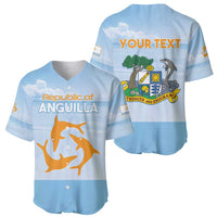 Light blue baseball jersey set with Anguilla front graphic and back YOUR TEXT coat of arms