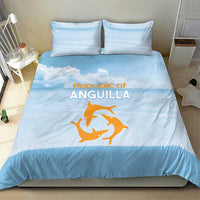 Blue bedding set with orange bird emblem on duvet and two matching pillowcases