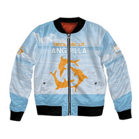 Blue unisex bomber jacket with full-zip front, country graphic, ribbed cuffs and hem