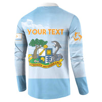 Light blue button sweatshirt back with 'YOUR TEXT' and Strength and Endurance crest