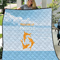 Light blue quilt with diamond stitching and Republic of Anguilla logo in orange