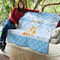 Light blue quilt blanket with diamond quilting and Republic of Anguilla logo