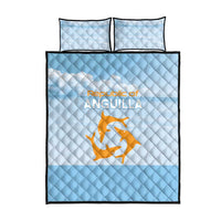 Light blue quilt set with diamond quilting and two pillowcases, orange anchor-and-wave emblem.