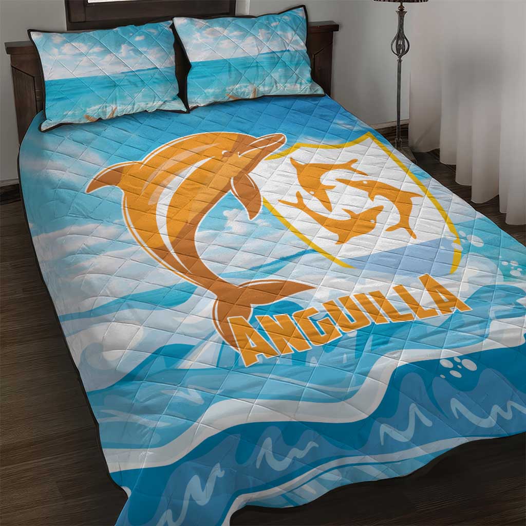 Anguilla Quilt Bed Set Three Orange Gold Natural Dolphins - Wonder Print Shop