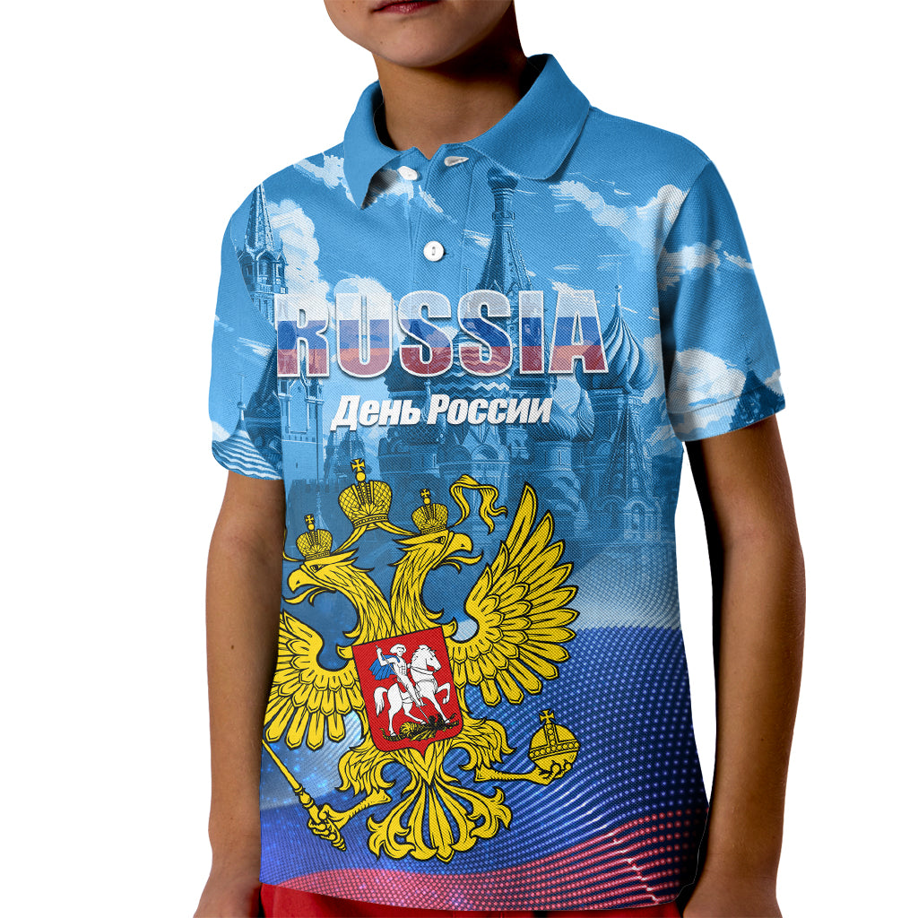 Russia Day 2024 Kid Polo Shirt Coat Of Arms With Red Square - Wonder Print Shop