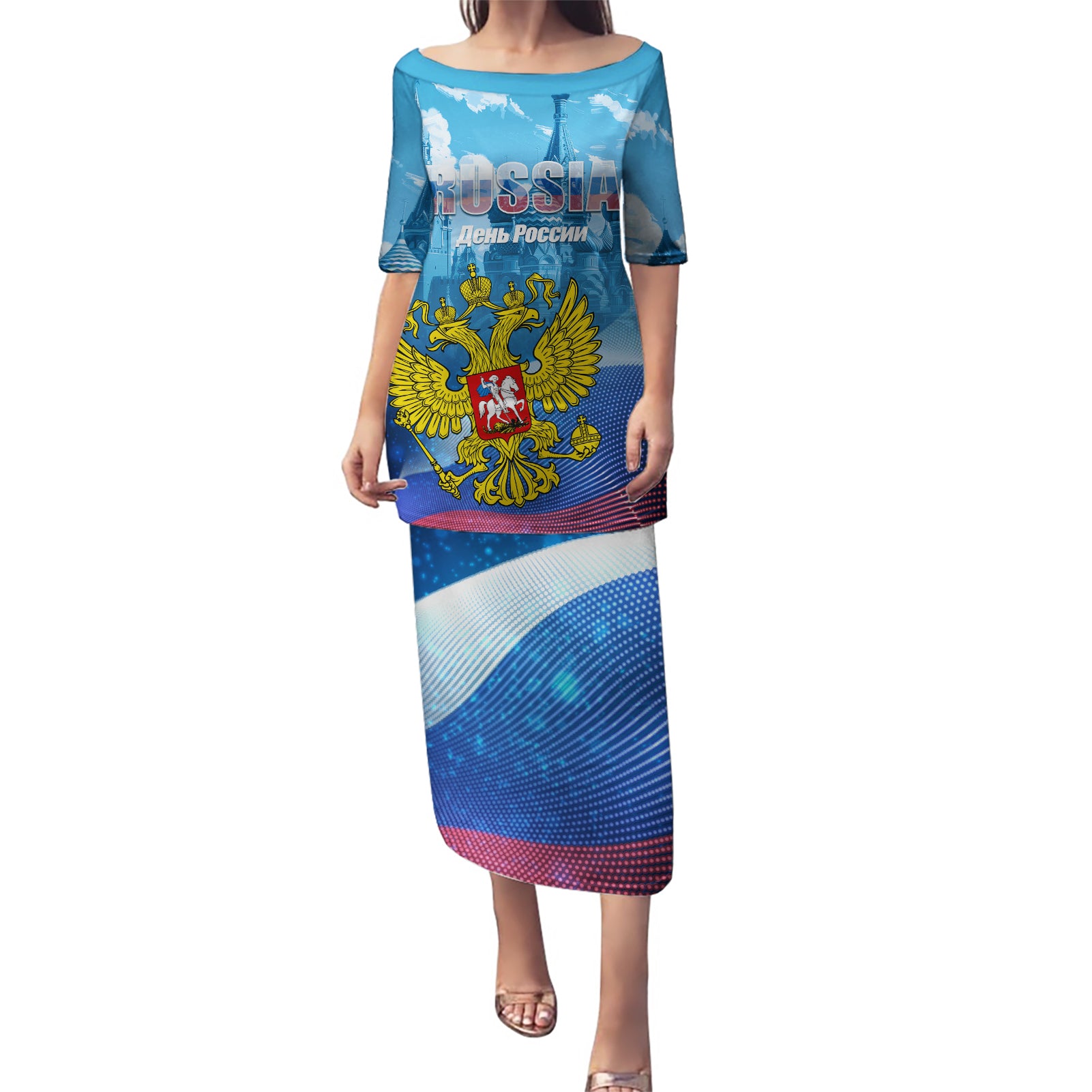 Russia Day 2024 Puletasi Coat Of Arms With Red Square - Wonder Print Shop