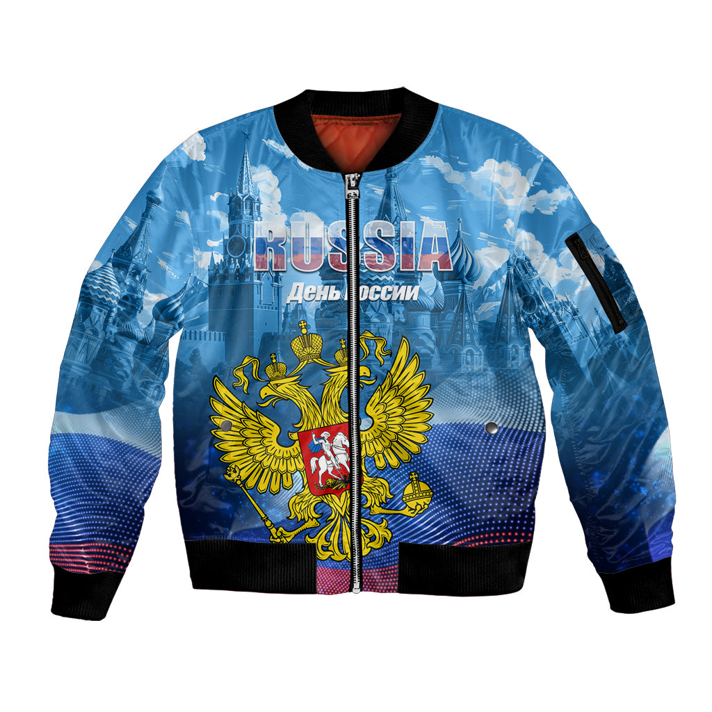 Russia Day 2024 Sleeve Zip Bomber Jacket Coat Of Arms With Red Square - Wonder Print Shop