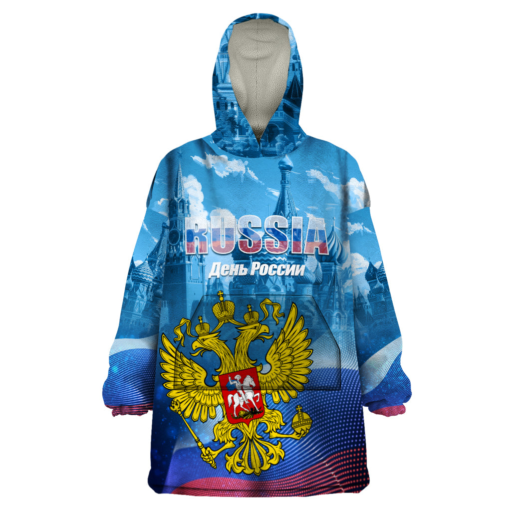 Russia Day 2024 Wearable Blanket Hoodie Coat Of Arms With Red Square - Wonder Print Shop