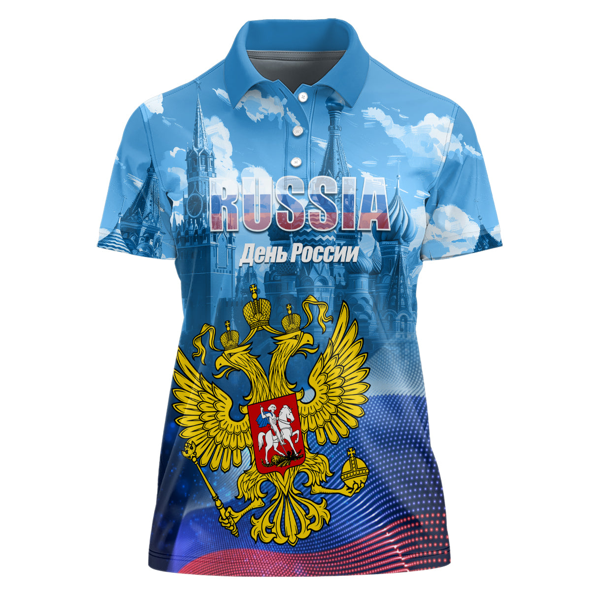 Russia Day 2024 Women Polo Shirt Coat Of Arms With Red Square - Wonder Print Shop