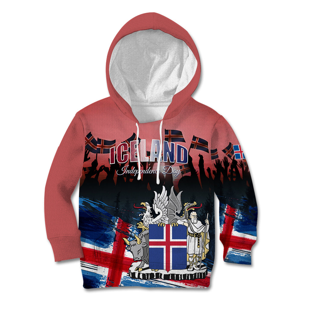 Iceland Independence Day 2024 Kid Hoodie Coat Of Arms Happy 80th Anniversary - Wonder Print Shop