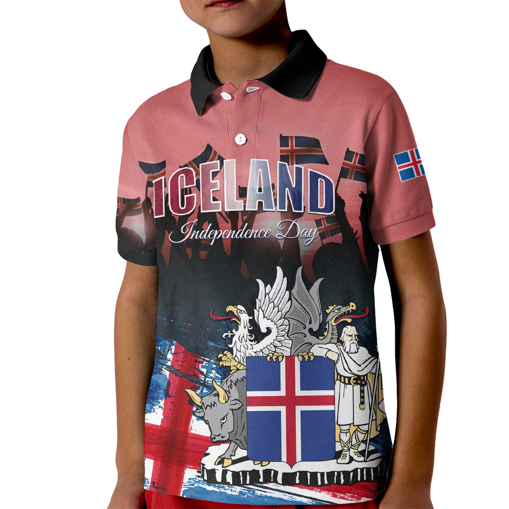 Iceland Independence Day 2024 Kid Polo Shirt Coat Of Arms Happy 80th Anniversary - Wonder Print Shop