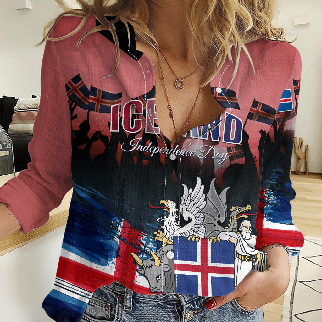 Iceland Independence Day 2024 Women Casual Shirt Coat Of Arms Happy 80th Anniversary