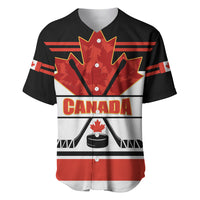 Canada hockey baseball jersey, black with maple leaf and CANADA graphic, button front