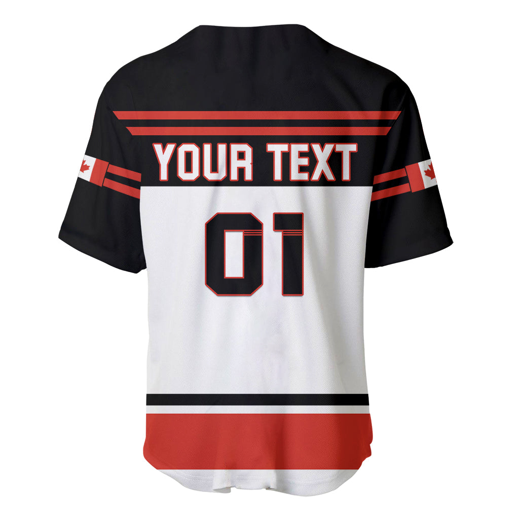 Canada hockey baseball jersey back, black with "YOUR TEXT" and 01, button front