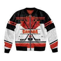 Hockey bomber jacket, black and white with Canada graphic and red stripes