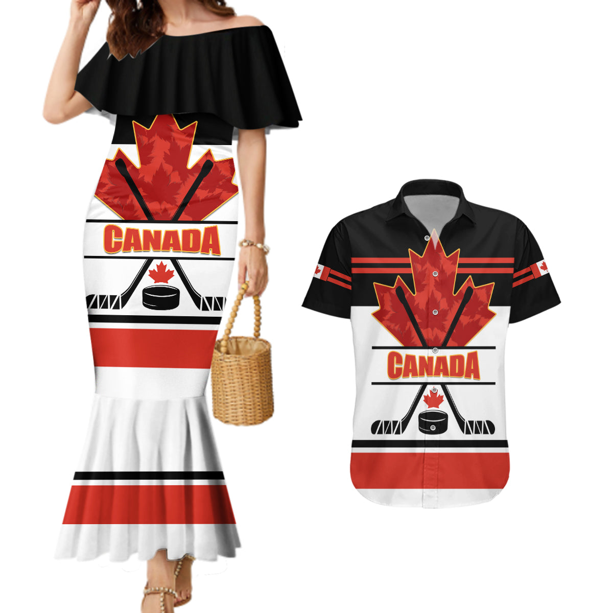 Canada Hockey 2024 Couples Matching Mermaid Dress and Hawaiian Shirt Hockey is Canada Game - Wonder Print Shop