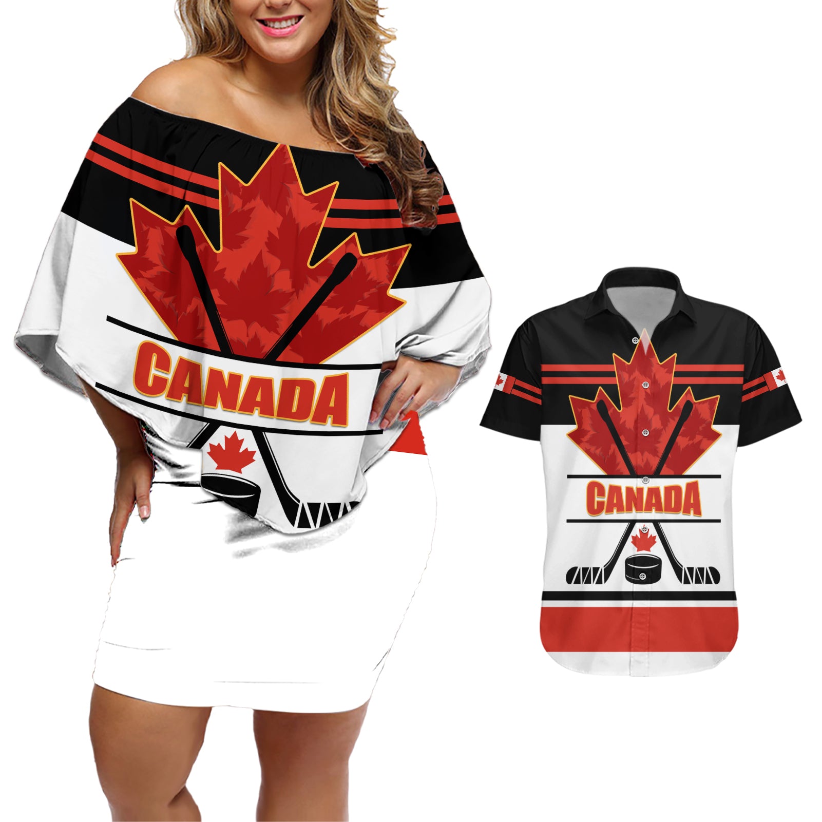 Canada Hockey 2024 Couples Matching Off Shoulder Short Dress and Hawaiian Shirt Hockey is Canada Game - Wonder Print Shop