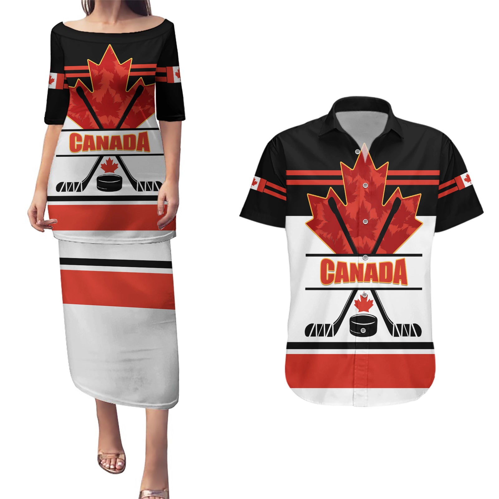 Canada Hockey 2024 Couples Matching Puletasi and Hawaiian Shirt Hockey is Canada Game - Wonder Print Shop