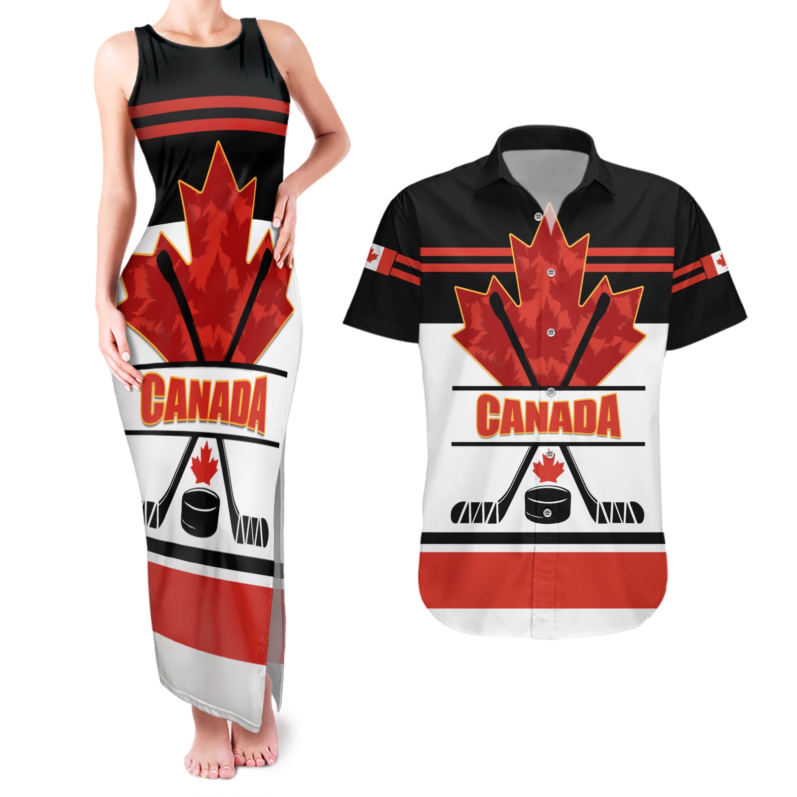 Canada Hockey 2024 Couples Matching Tank Maxi Dress and Hawaiian Shirt Hockey is Canada Game - Wonder Print Shop