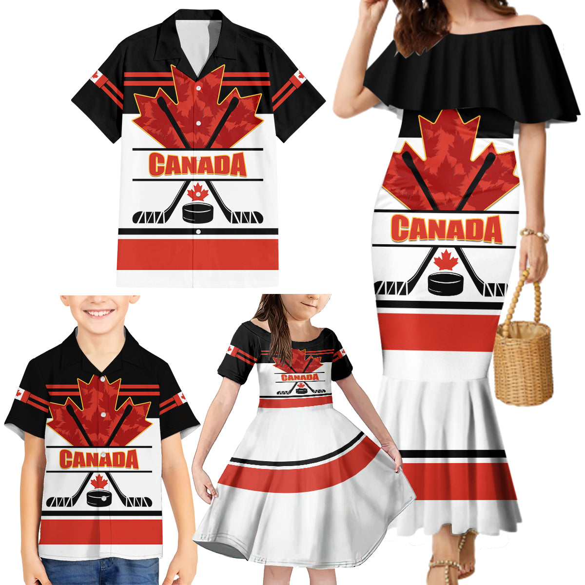 Canada Hockey 2024 Family Matching Mermaid Dress and Hawaiian Shirt Hockey is Canada Game - Wonder Print Shop