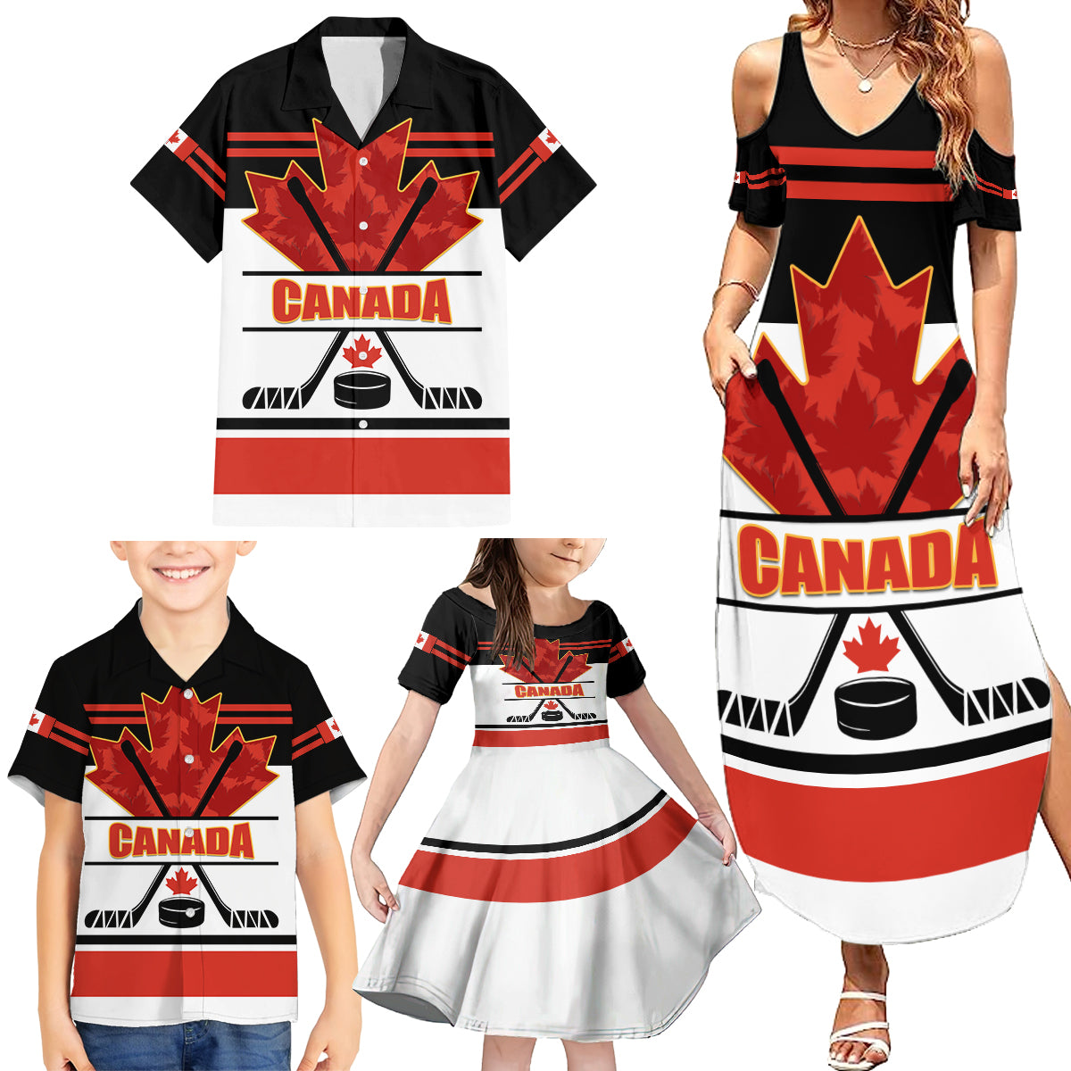 Canada Hockey 2024 Family Matching Summer Maxi Dress and Hawaiian Shirt Hockey is Canada Game - Wonder Print Shop