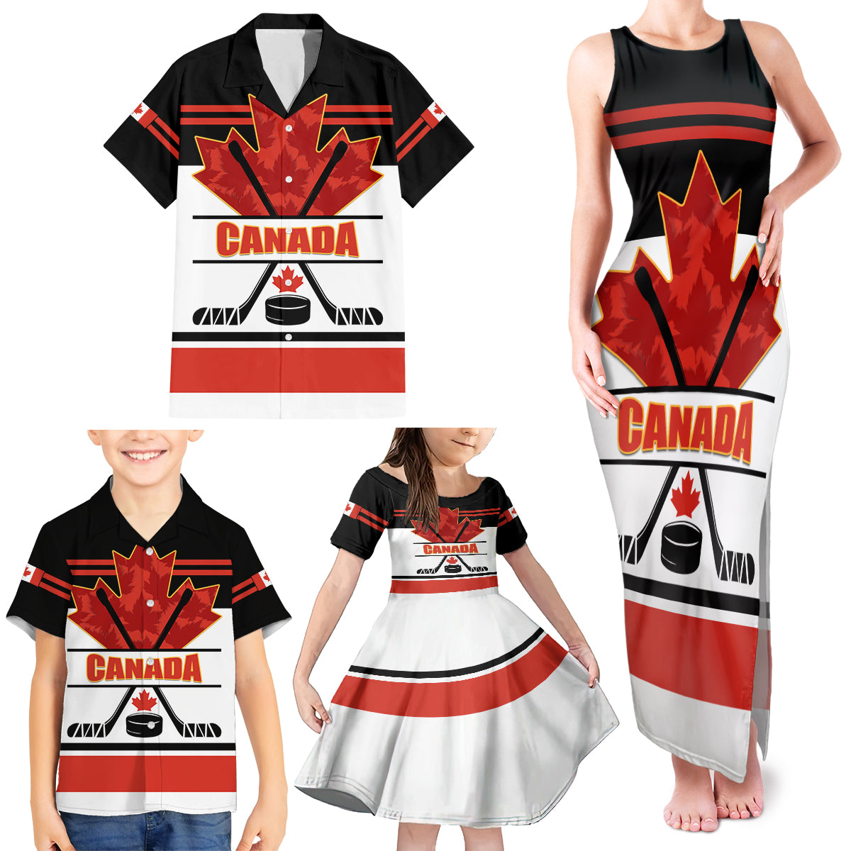 Canada Hockey 2024 Family Matching Tank Maxi Dress and Hawaiian Shirt Hockey is Canada Game - Wonder Print Shop