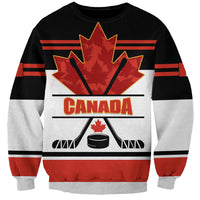 Unisex hockey sweatshirt, black and red with large Canada maple leaf front graphic