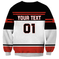 Unisex hockey sweatshirt, black and red with back 'YOUR TEXT' and '01' print