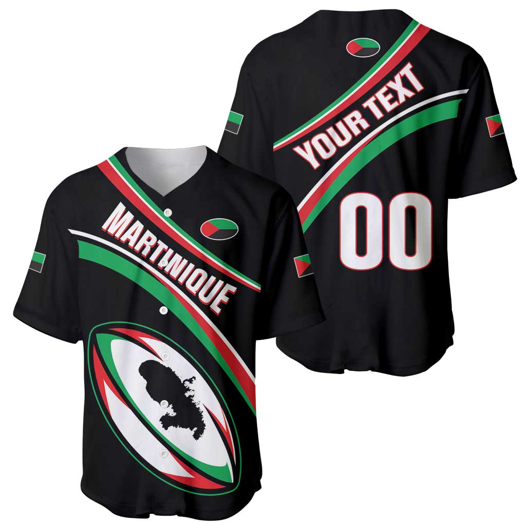 Custom rugby baseball jersey set, black front MARTINIQUE crest and back YOUR TEXT 00