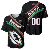 Custom rugby baseball jersey set, black front MARTINIQUE crest and back YOUR TEXT 00