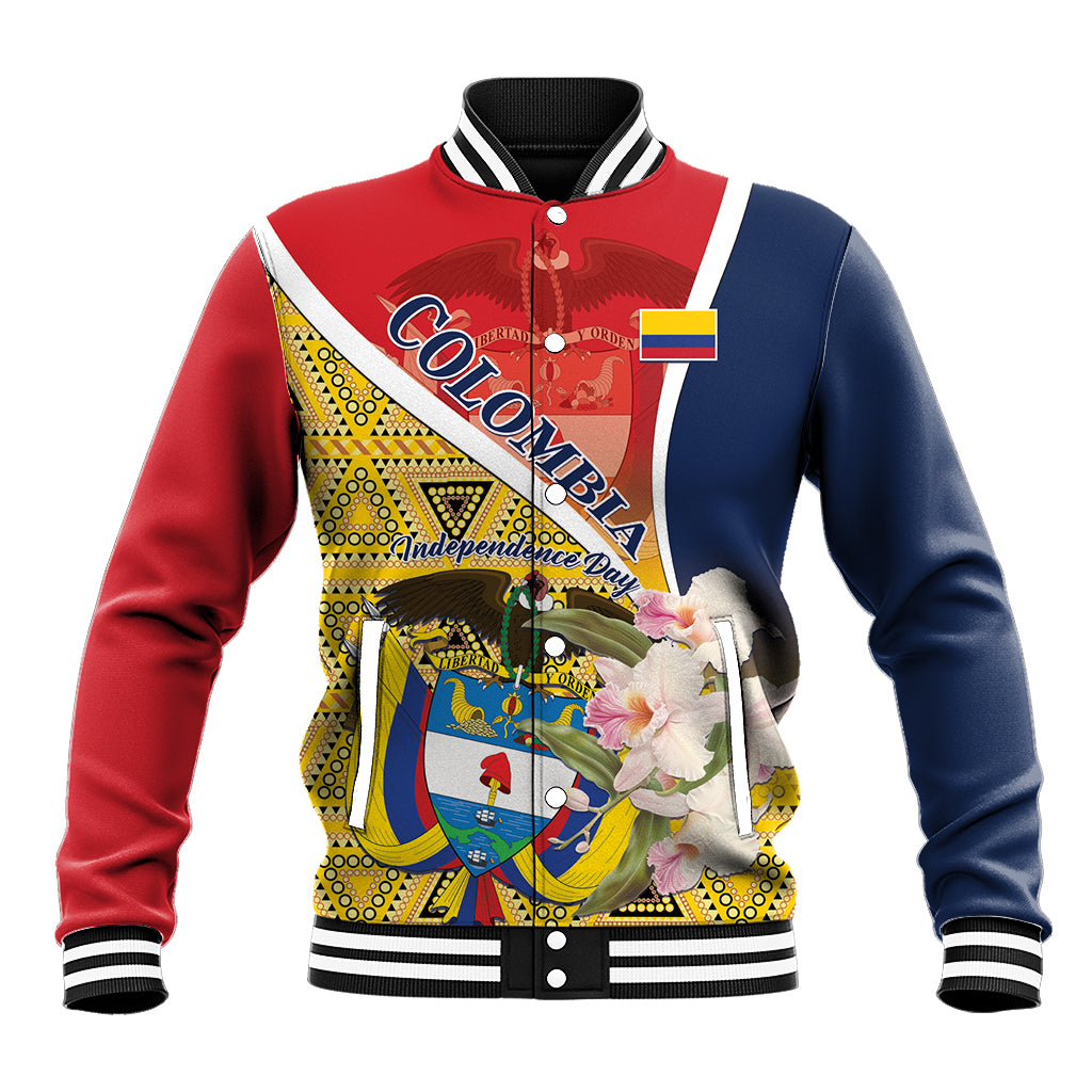 Unisex baseball jacket with striped collar and cuffs, multicolor patriotic front print