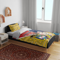 Colombia duvet cover and pillow shams with yellow geometric design and red-blue flag center