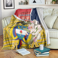 Colombia-themed Independence Day blanket with red, navy, and yellow print