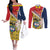 Colombia Independence Day Couples Matching Off The Shoulder Long Sleeve Dress and Long Sleeve Button Shirt Libertad y Orden Colombian Pattern