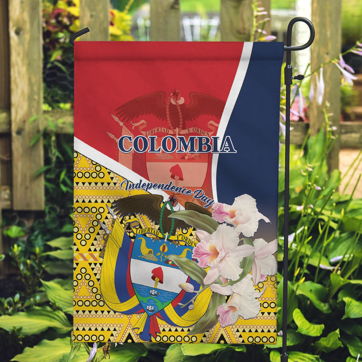 Colombia Independence Day Garden Flag Libertad y Orden Colombian Pattern - Wonder Print Shop