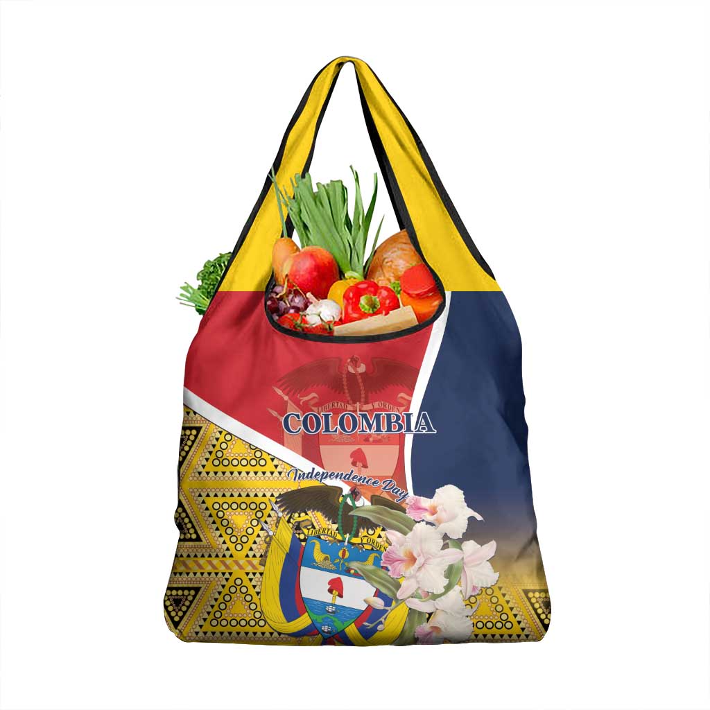 Colombia Independence Day Grocery Bag Libertad y Orden Colombian Pattern