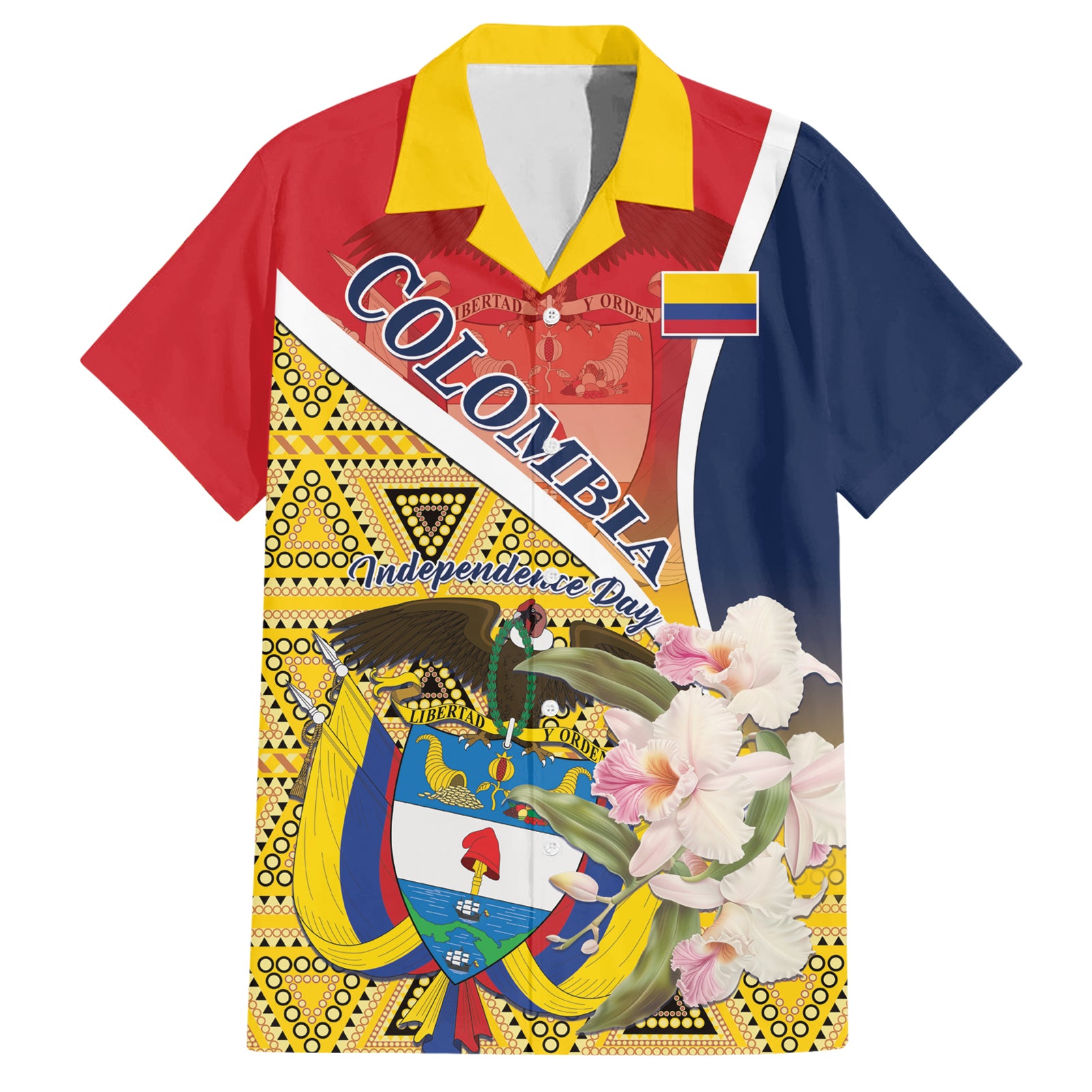 Colombia Independence Day Hawaiian Shirt Libertad y Orden Colombian Pattern - Wonder Print Shop