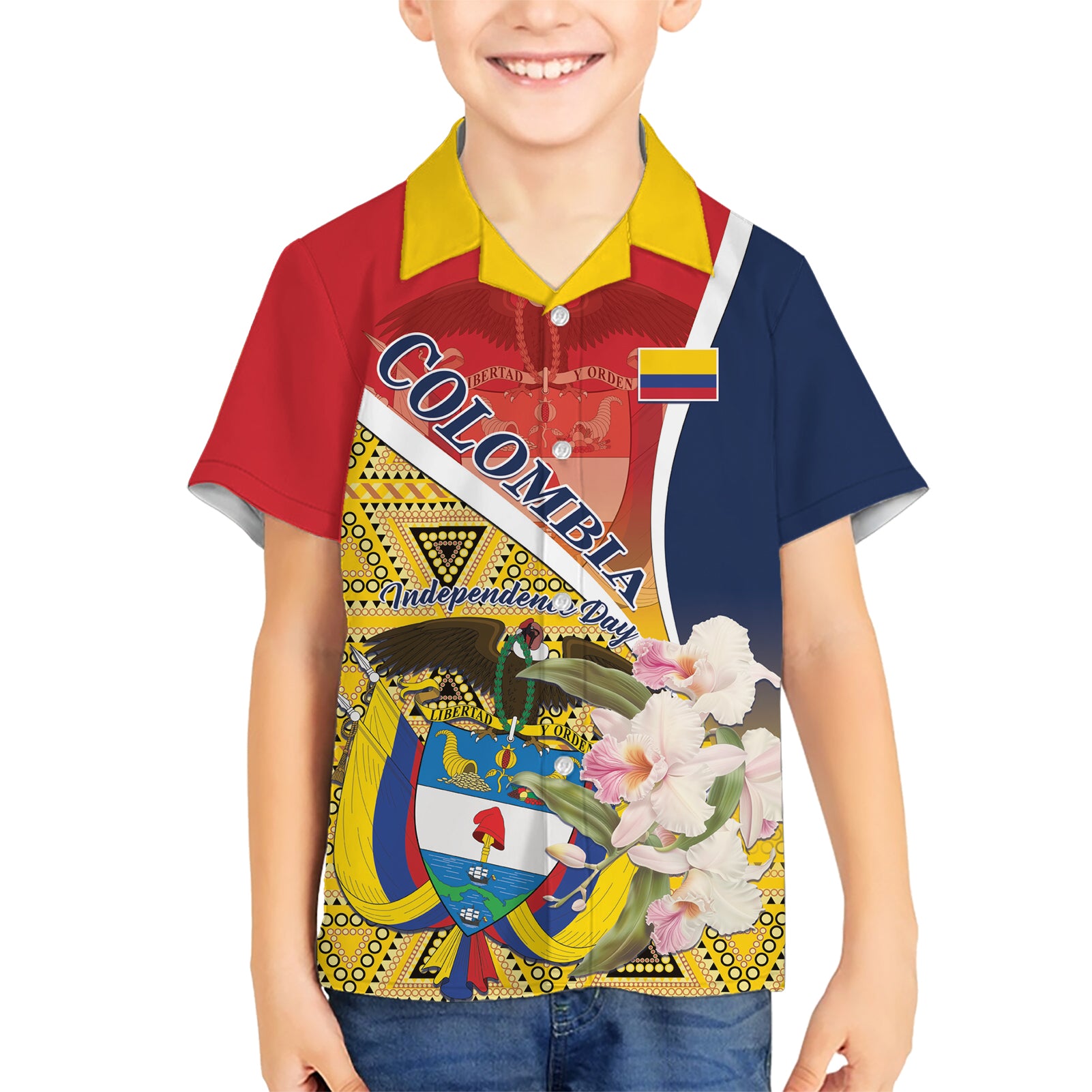 Colombia Independence Day Kid Hawaiian Shirt Libertad y Orden Colombian Pattern - Wonder Print Shop