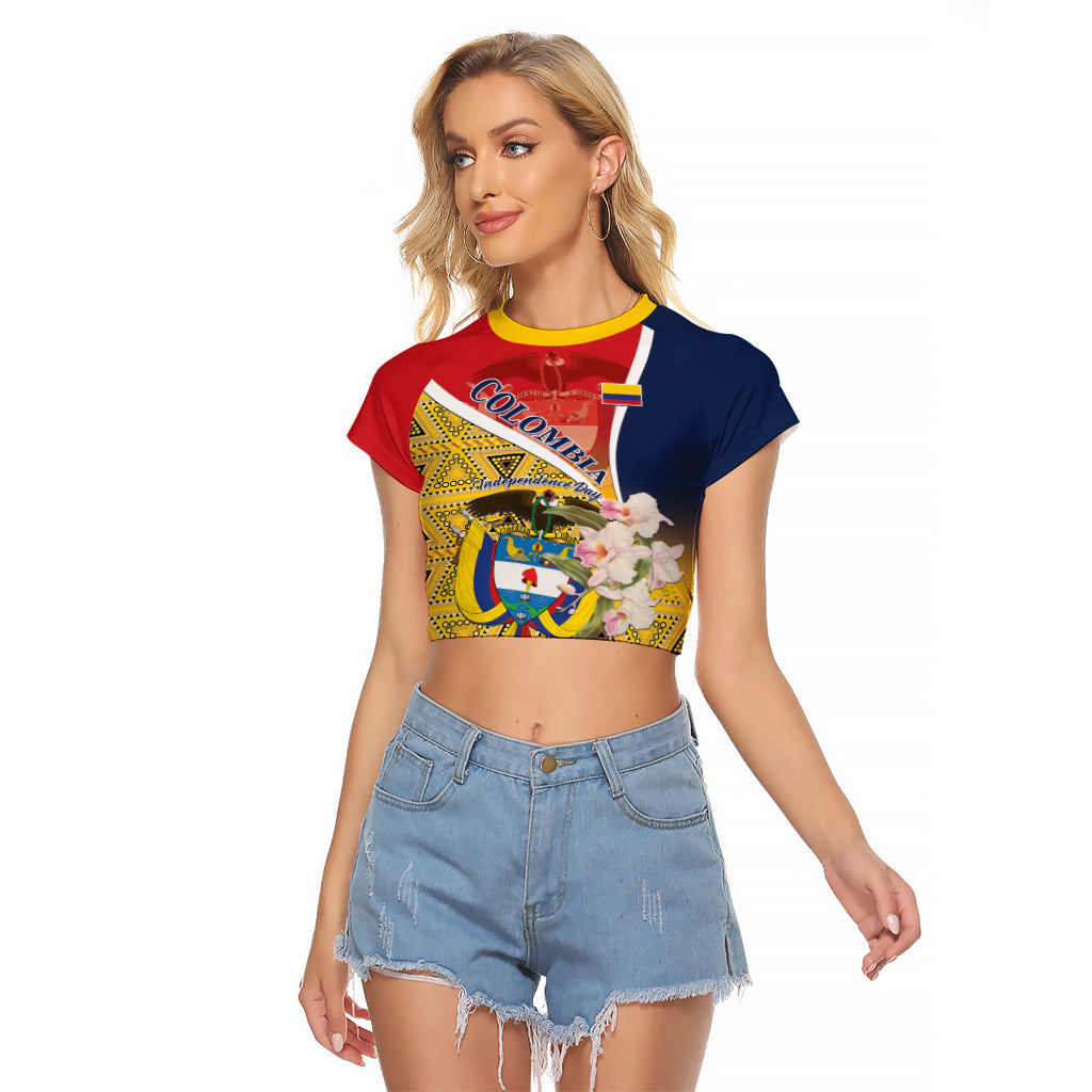 Colombia Independence Day Raglan Cropped T Shirt Libertad y Orden Colombian Pattern - Wonder Print Shop