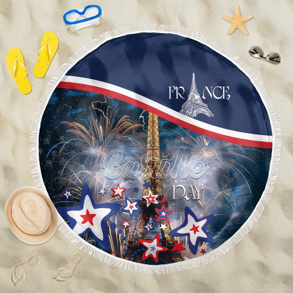 France Bastille Day Beach Blanket Fete Nationale du 14 juillet - Wonder Print Shop