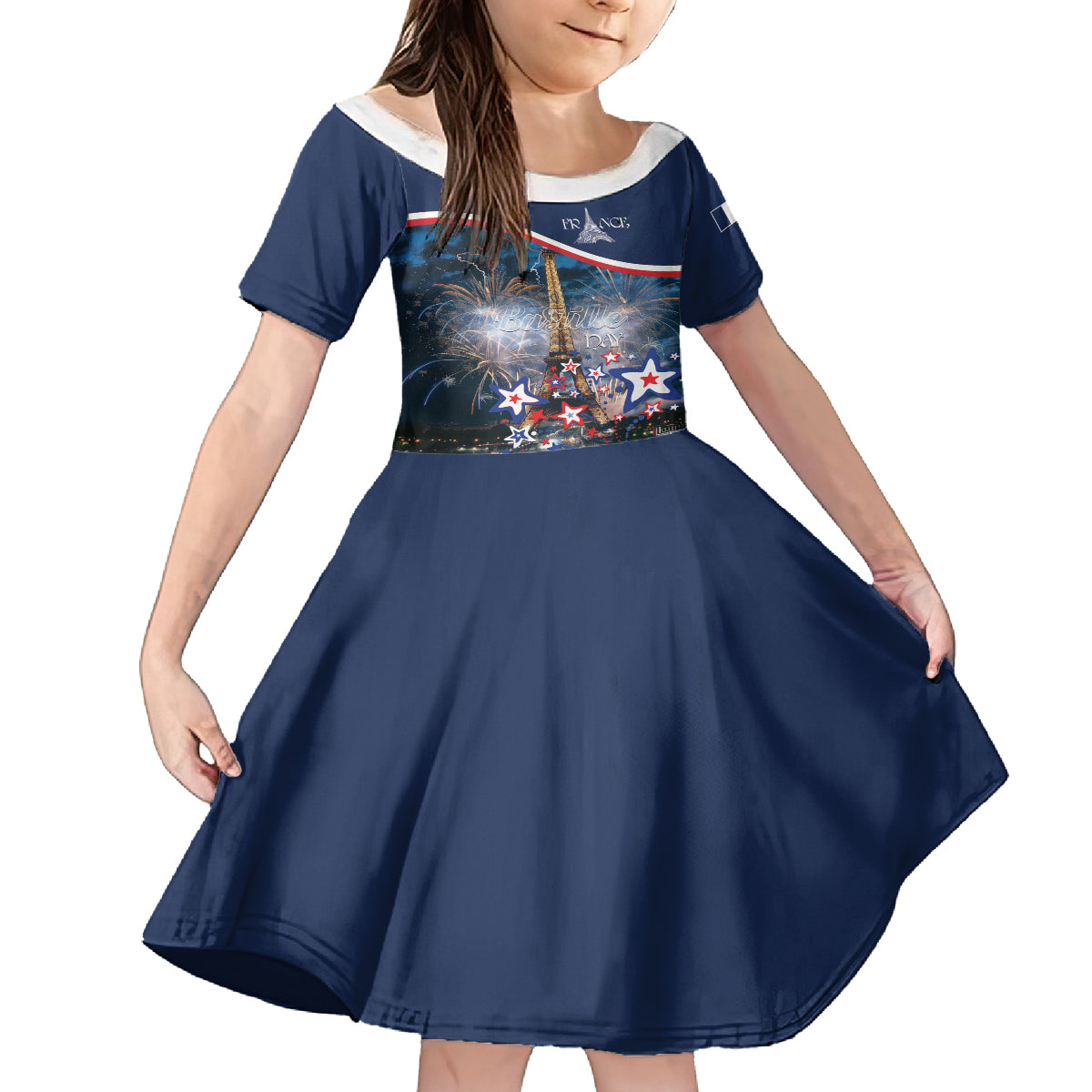 Personalized France Bastille Day Kid Short Sleeve Dress Fete Nationale du 14 juillet - Wonder Print Shop