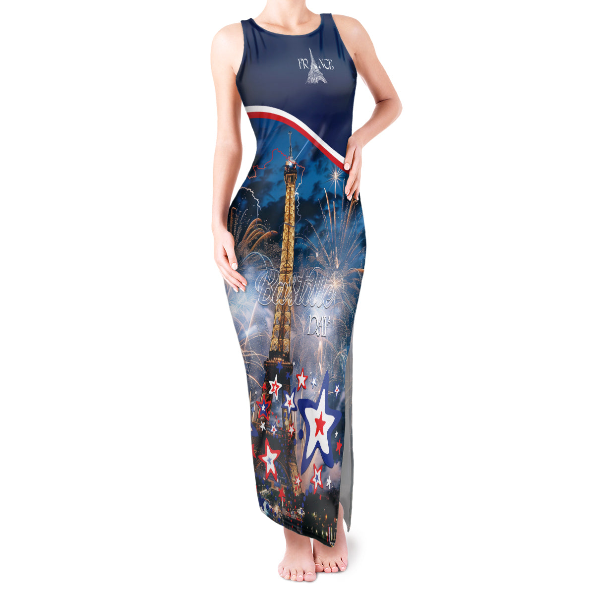 Personalized France Bastille Day Tank Maxi Dress Fete Nationale du 14 juillet - Wonder Print Shop