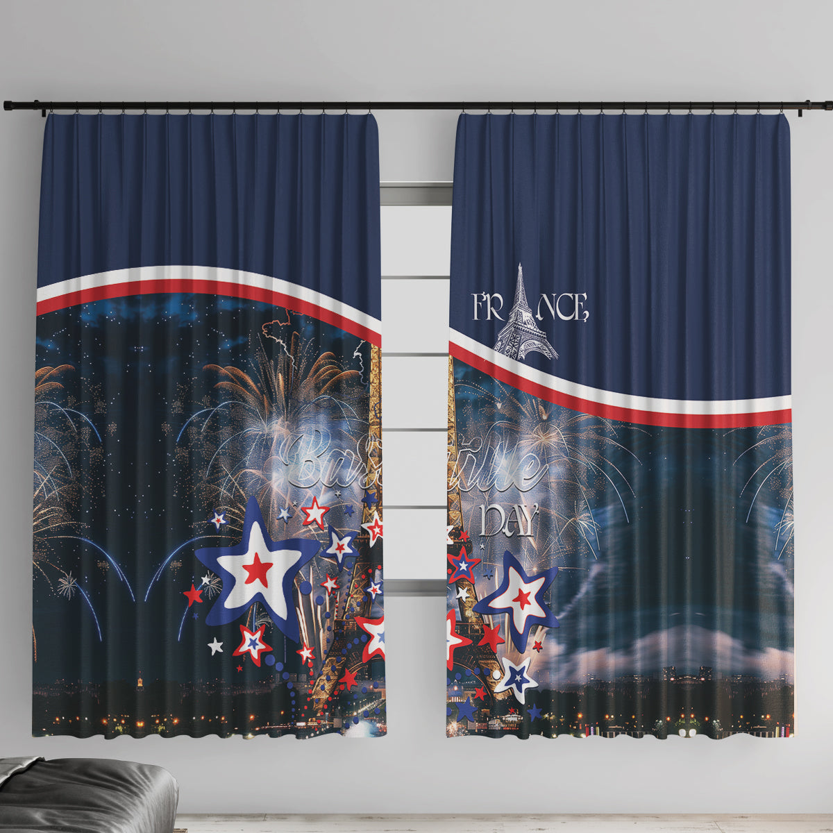 France Bastille Day Window Curtain Fete Nationale du 14 juillet - Wonder Print Shop