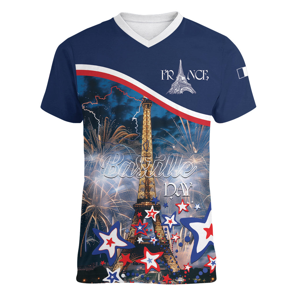 Personalized France Bastille Day Women V-Neck T-Shirt Fete Nationale du 14 juillet - Wonder Print Shop