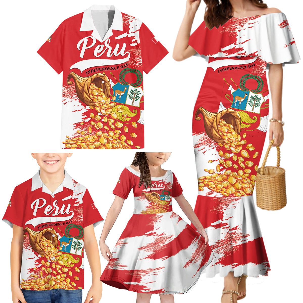 Peru Independence Day Family Matching Mermaid Dress and Hawaiian Shirt Feliz 28 de Julio Felices Fiestas Patrias - Wonder Print Shop